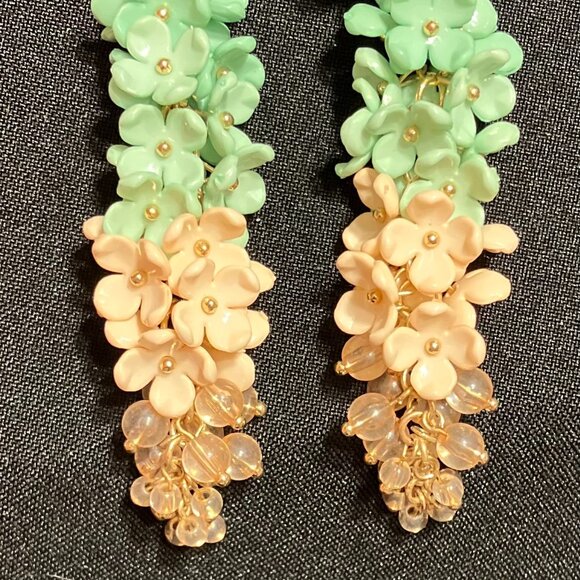 Natasha Dangling Earrings Green, Peach & Brown Flowered Beads - Picture 2 of 4